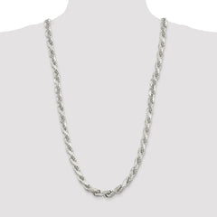 Sterling Silver Rhodium-plated 9.0mm Diamond-cut Rope Chain - 6