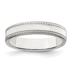 Sterling Silver 4mm Flat with Rope Edge Size 5 Band