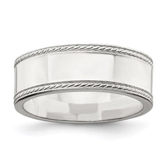Sterling Silver 7mm Flat with Rope Edge Size 8 Band