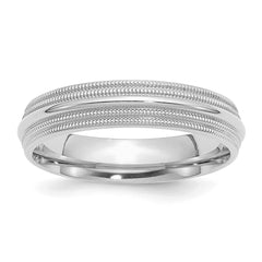 SS Rhodium-plated 5mm Comfort Fit Double Milgrain Size 11.5 Band