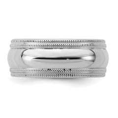 SS Rhodium-plated 8mm Comfort Fit Double Milgrain Size 5.5 Band