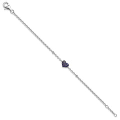 Sterling Silver Rhodium Diam. & Sapphire Heart Bracelet - 2