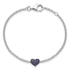 Sterling Silver Rhodium Diam. & Sapphire Heart Bracelet - 2