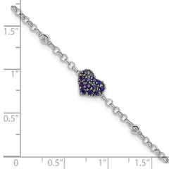 Sterling Silver Rhodium Diam. & Sapphire Heart Bracelet - 2