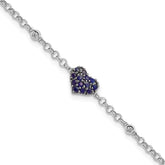 Sterling Silver Rhodium Diam. & Sapphire Heart Bracelet - 2