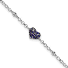 Sterling Silver Rhodium Diam. & Sapphire Heart Bracelet - 2