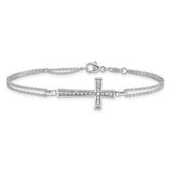 Sterling Silver Rhod 0.1ct. Blk & Wht Dia. Rvsble Cross 2 Strand Bracelet