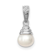 Sterling Silver Rhodium 5-6mm FW Cultured Pearl & Diamond Pendant