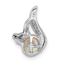 Sterling Silver Rhodium 6mm FW Cultured Pearl & Diamond Chain Slide