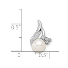 Sterling Silver Rhodium 6mm FW Cultured Pearl & Diamond Chain Slide