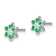 Sterling Silver Rhodium Emerald & Diamond Post Earrings - 3