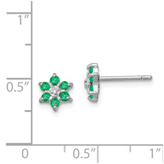Sterling Silver Rhodium Emerald & Diamond Post Earrings - 3