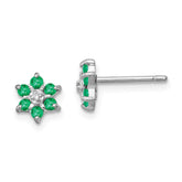 Sterling Silver Rhodium Emerald & Diamond Post Earrings - 3