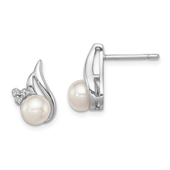 Sterling Silver Rhodium 6mm FW Cultured Pearl & Diamond Post Ear - 2