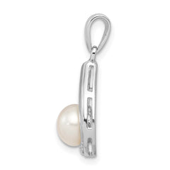Sterling Silver Rhodium FW Cultured Pearl & Diamond Pendant - 2