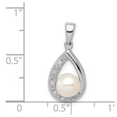 Sterling Silver Rhodium FW Cultured Pearl & Diamond Pendant - 2