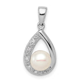 Sterling Silver Rhodium FW Cultured Pearl & Diamond Pendant - 2