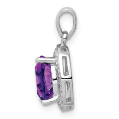 Sterling Silver Rhodium Plated Amethyst and Diamond Pendant - 8