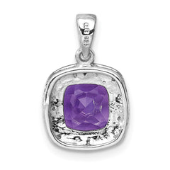 Sterling Silver Rhodium Plated Amethyst and Diamond Pendant - 8