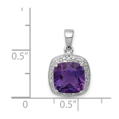 Sterling Silver Rhodium Plated Amethyst and Diamond Pendant - 8