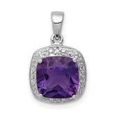 Sterling Silver Rhodium Plated Amethyst and Diamond Pendant - 8