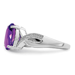 Sterling Silver Rhodium Amethyst & Diamond Ring - 9