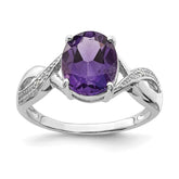 Sterling Silver Rhodium Amethyst & Diamond Ring - 5