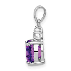 Sterling Silver Rhodium Plated Amethyst and Diamond Pendant - 4