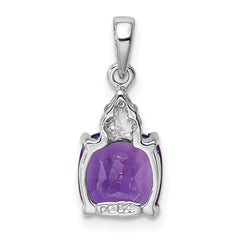 Sterling Silver Rhodium Plated Amethyst and Diamond Pendant - 4