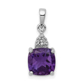 Sterling Silver Rhodium Plated Amethyst and Diamond Pendant - 4