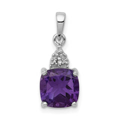 Sterling Silver Rhodium Plated Amethyst and Diamond Pendant - 4