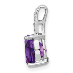 Sterling Silver Rhodium Plated Amethyst and Diamond Pendant - 5