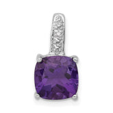 Sterling Silver Rhodium Plated Amethyst and Diamond Pendant - 5