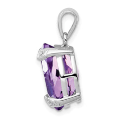 Sterling Silver Rhodium Plated Amethyst and Diamond Pendant - 6