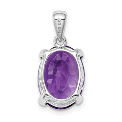 Sterling Silver Rhodium Plated Amethyst and Diamond Pendant - 6