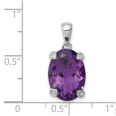 Sterling Silver Rhodium Plated Amethyst and Diamond Pendant - 6