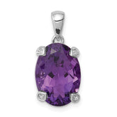 Sterling Silver Rhodium Plated Amethyst and Diamond Pendant - 6