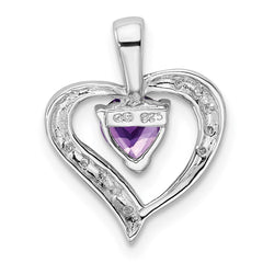 Sterling Silver Rhodium Plated Amethyst and Diamond Heart Pendant