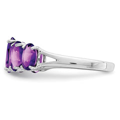 Sterling Silver Rhodium Amethyst Ring - 6