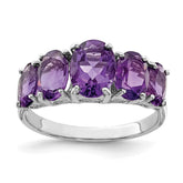 Sterling Silver Rhodium Amethyst Ring - 6