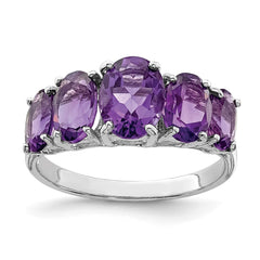 Sterling Silver Rhodium Amethyst Ring - 6
