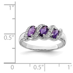 Sterling Silver Rhodium Amethyst & Diamond Ring - 7