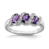 Sterling Silver Rhodium Amethyst & Diamond Ring - 6