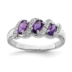 Sterling Silver Rhodium Amethyst & Diamond Ring - 8