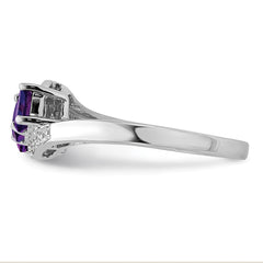 Sterling Silver Rhodium Amethyst & Diamond Ring - 12