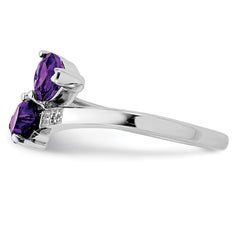 Sterling Silver Rhodium Amethyst & Diamond Heart Ring - 3