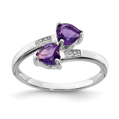 Sterling Silver Rhodium Amethyst & Diamond Heart Ring - 3