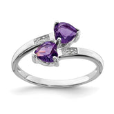 Sterling Silver Rhodium Amethyst & Diamond Heart Ring - 2
