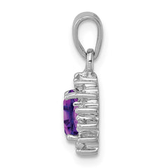 Sterling Silver Rhodium Plated Amethyst and Diamond Pendant - 9