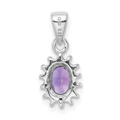 Sterling Silver Rhodium Plated Amethyst and Diamond Pendant - 9